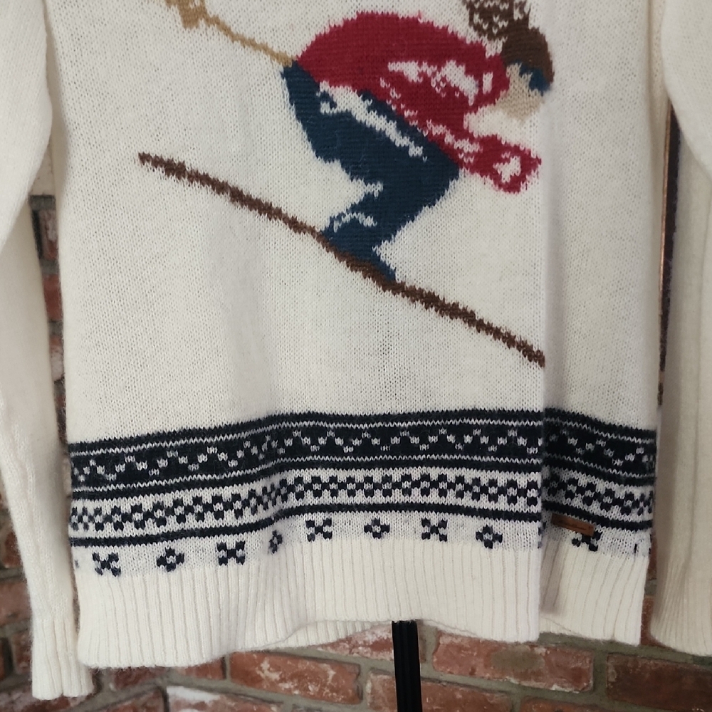 Eddie Bauer Ski Sweater Womens M Cream Mock Neck Skier Nordic Apres Ski Winter - Picture 4 of 13
